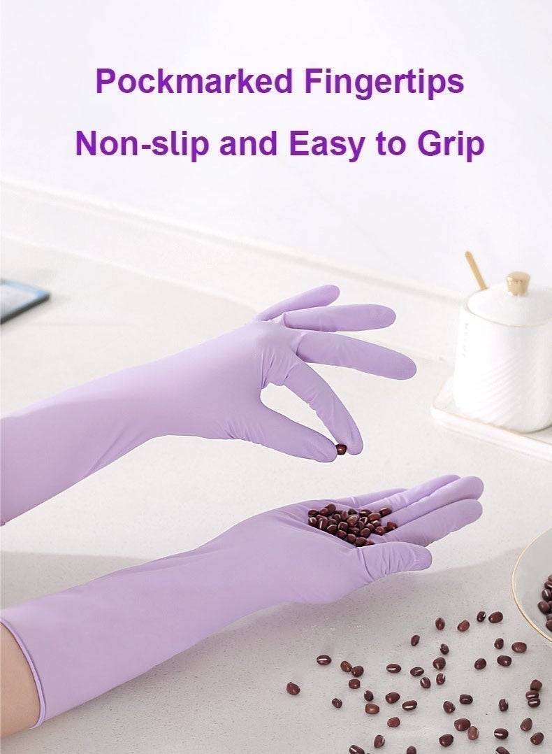 ميون قفازات نتريل للاستخدام مرة واحدة، طويلة جدًا (12 بوصة)، خالية من اللاتكس والبودرة، مقاومة للماء، مناسبة للتنظيف في المطبخ والمنزل والتجميل وتحضير الطعام، لون بنفسجي - Image 5