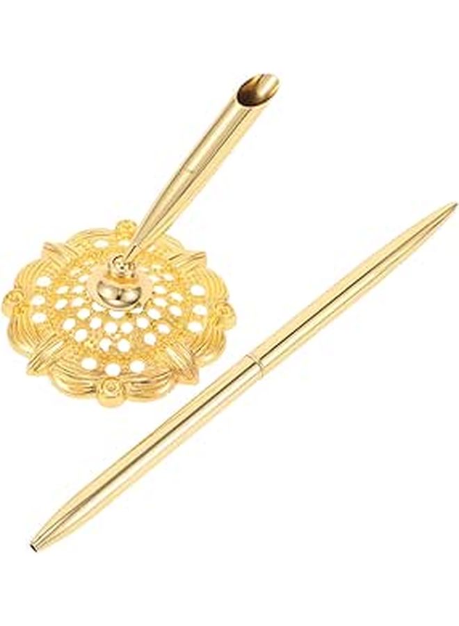 Gold Tone Metal Ballpoint Pen With Crystal for Business Desk Use - Image 1