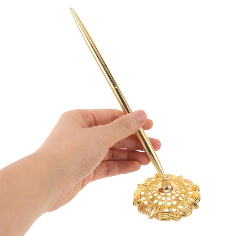 Gold Tone Metal Ballpoint Pen With Crystal for Business Desk Use - Image 4
