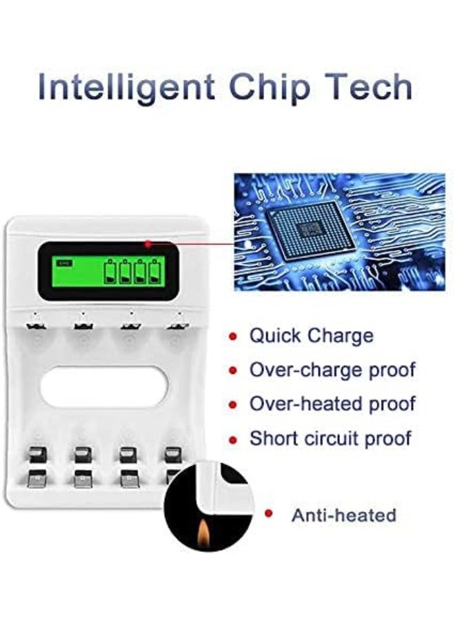 DLP AA Rechargeable Batteries Ni-MH 1100mAh 1200 Cycles (4Pcs) with LCD Smart Battery Charger for Rechargeable AA AAA Batteries - Image 5