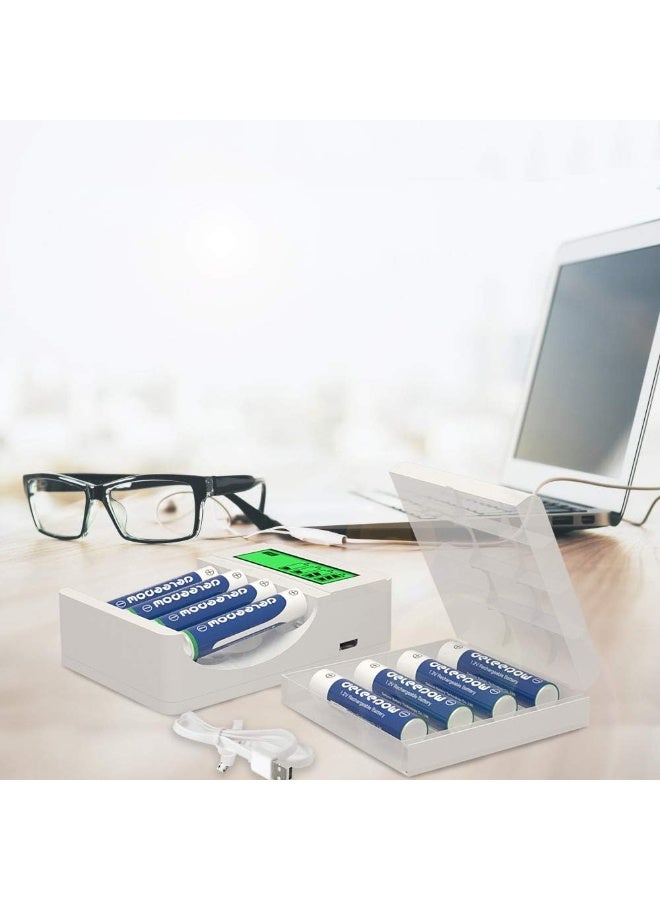 DLP AA Rechargeable Batteries Ni-MH 1100mAh 1200 Cycles (4Pcs) with LCD Smart Battery Charger for Rechargeable AA AAA Batteries - Image 4