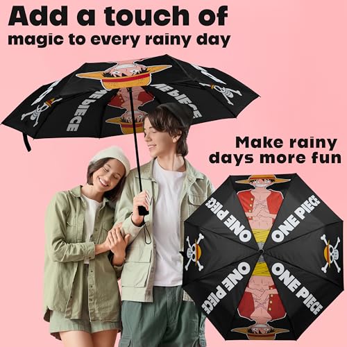 Get Trend One Piece Windproof Travel Umbrella, Strong Folding Compact Umbrellas for Rain, Light Portable Rain Travel Essentials for Kids Teens Adults, Fits Backpack & Car, Anime Gifts (Black One Piece) - Image 3