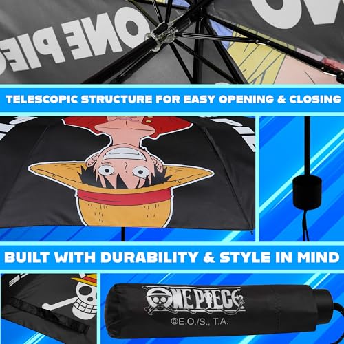 Get Trend One Piece Windproof Travel Umbrella, Strong Folding Compact Umbrellas for Rain, Light Portable Rain Travel Essentials for Kids Teens Adults, Fits Backpack & Car, Anime Gifts (Black One Piece) - Image 4
