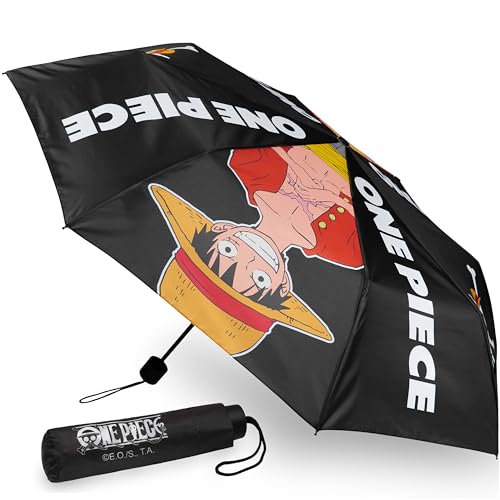 Get Trend One Piece Windproof Travel Umbrella, Strong Folding Compact Umbrellas for Rain, Light Portable Rain Travel Essentials for Kids Teens Adults, Fits Backpack & Car, Anime Gifts (Black One Piece) - Image 1