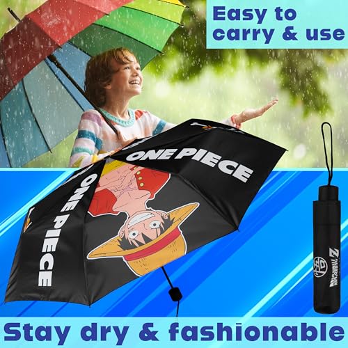 Get Trend One Piece Windproof Travel Umbrella, Strong Folding Compact Umbrellas for Rain, Light Portable Rain Travel Essentials for Kids Teens Adults, Fits Backpack & Car, Anime Gifts (Black One Piece) - Image 2