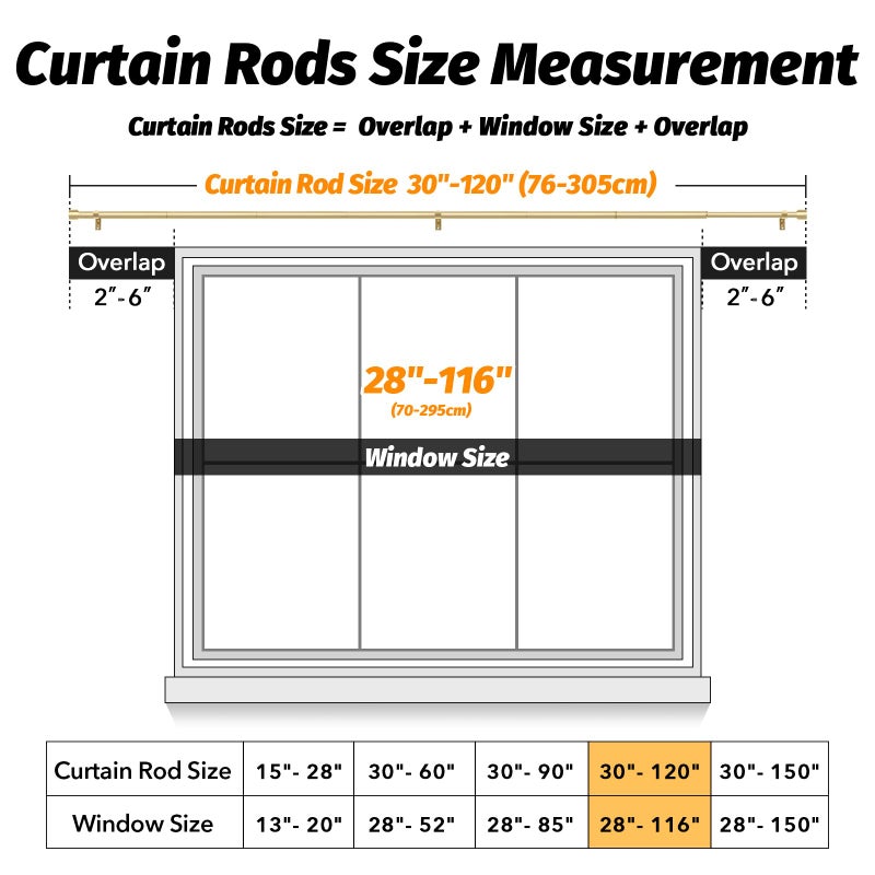 GEEBOBO Gold Curtain Rods for Windows 66 to 120 Inch, 1 Inch Adjustable Heavy Duty Easy Install Curtain Rods Set for Outdoor, Patio, Farmhouse, Bedroom, Living Room (Gold, 30"-120") - Image 5