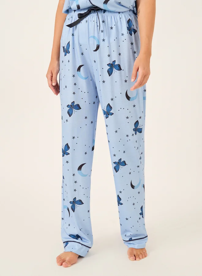 Styli Graphic Print Collared Shirt and Pyjama Set
