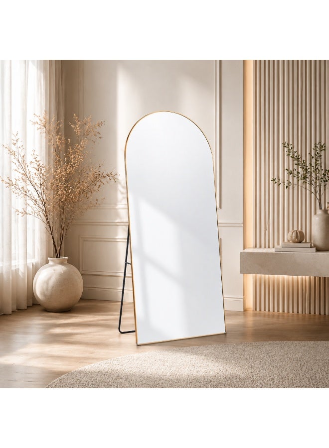 alsaada home Full-Length Free Standing Floor Mirror with Wheels & Metal Frame, 180x80 cm - Gold - Image 2