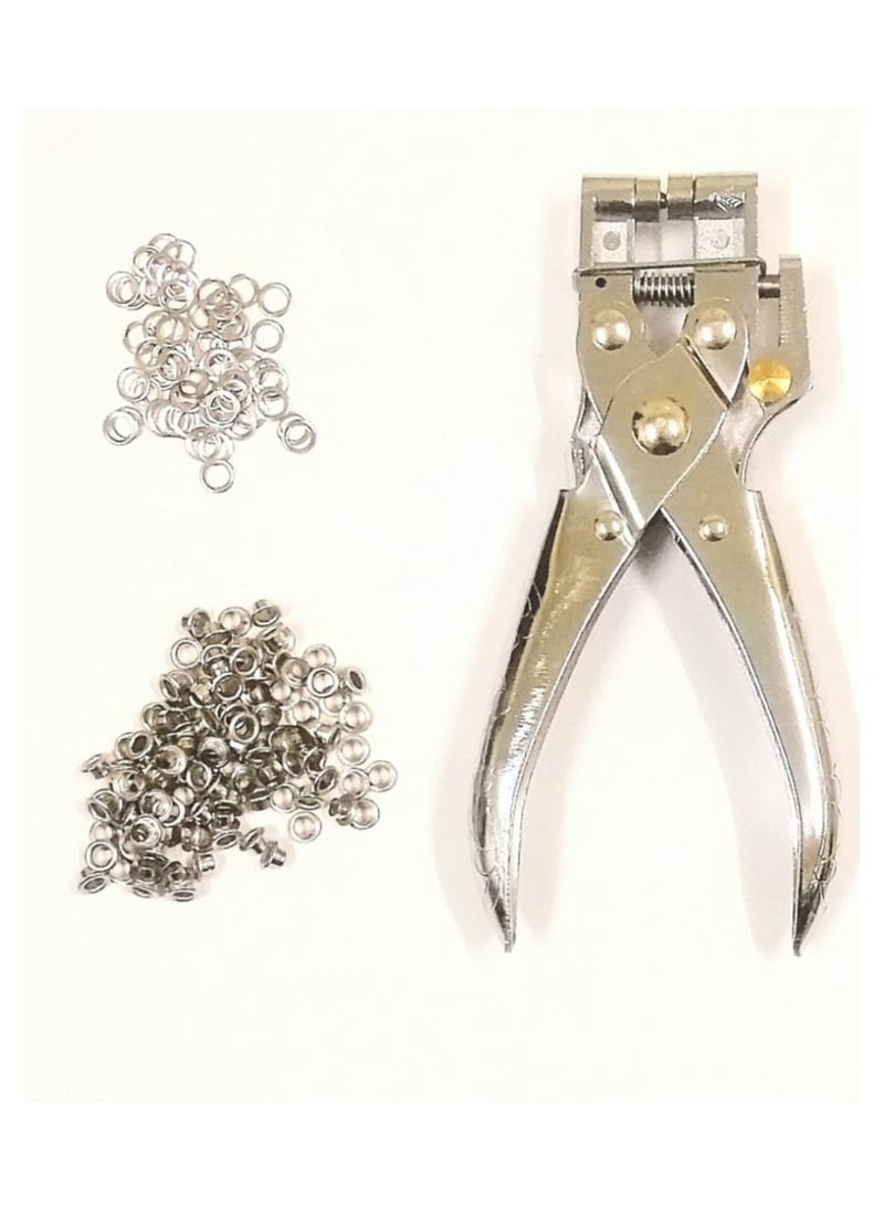 Generic - Eyelets Pliers, For punching and pressing  Eyelets (1X2) with 100 Eyelets,metal colour , size 4 mm, punches up to 25 sheets of 80 g, 28 sheets of 70 g, - Image 1