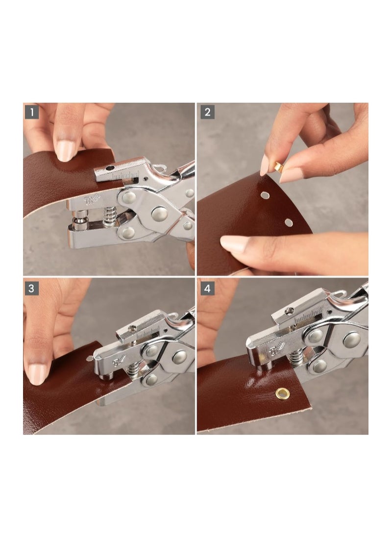 Generic - Eyelets Pliers, For punching and pressing  Eyelets (1X2) with 100 Eyelets,metal colour , size 4 mm, punches up to 25 sheets of 80 g, 28 sheets of 70 g, - Image 1