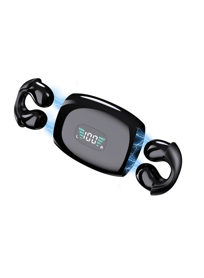 SYOSI Open Ear Clip Headphones, Clip On Earbuds Wireless Open Ear Headphones, Bluetooth 5.3, 80 Hours Playtime with Charging Case, Headphones with Mic Waterproof Sport Earbuds for Running (Black)  - Image 1