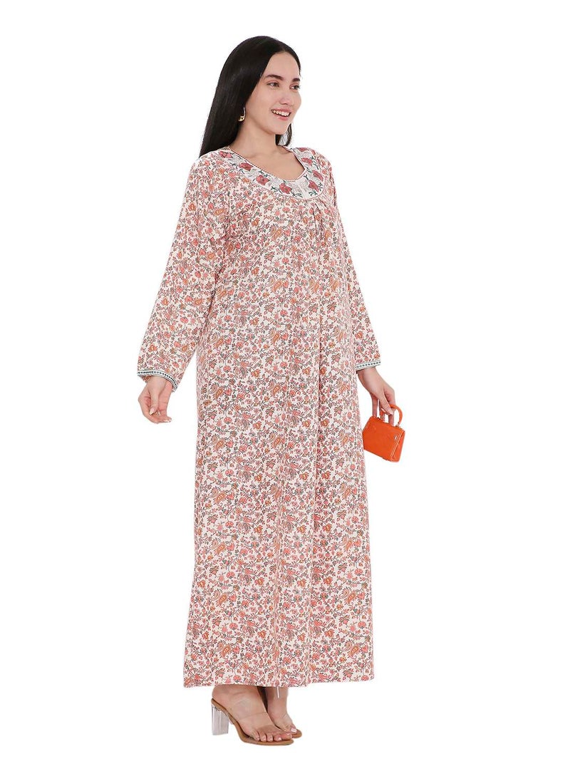 HANA & SARA ELEGANT FARASHA WITH UNIQUE THREAD EMBROIDERY AND STYLISH PRINTED MODEST ARABIC KAFTAN JALABIYA DRESS  - Image 1