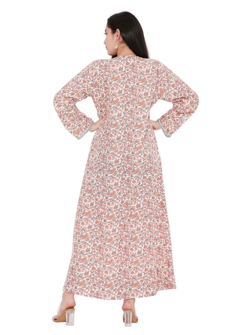 HANA & SARA ELEGANT FARASHA WITH UNIQUE THREAD EMBROIDERY AND STYLISH PRINTED MODEST ARABIC KAFTAN JALABIYA DRESS  - Image 2