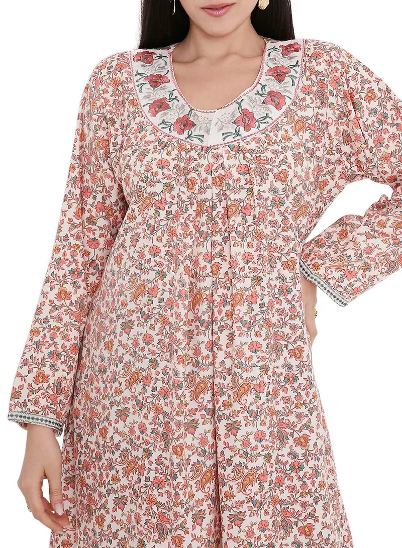 HANA & SARA ELEGANT FARASHA WITH UNIQUE THREAD EMBROIDERY AND STYLISH PRINTED MODEST ARABIC KAFTAN JALABIYA DRESS