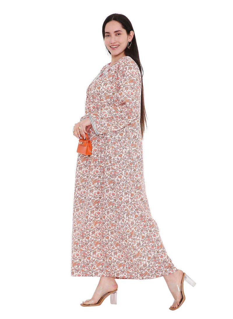 HANA & SARA ELEGANT FARASHA WITH UNIQUE THREAD EMBROIDERY AND STYLISH PRINTED MODEST ARABIC KAFTAN JALABIYA DRESS  - Image 4