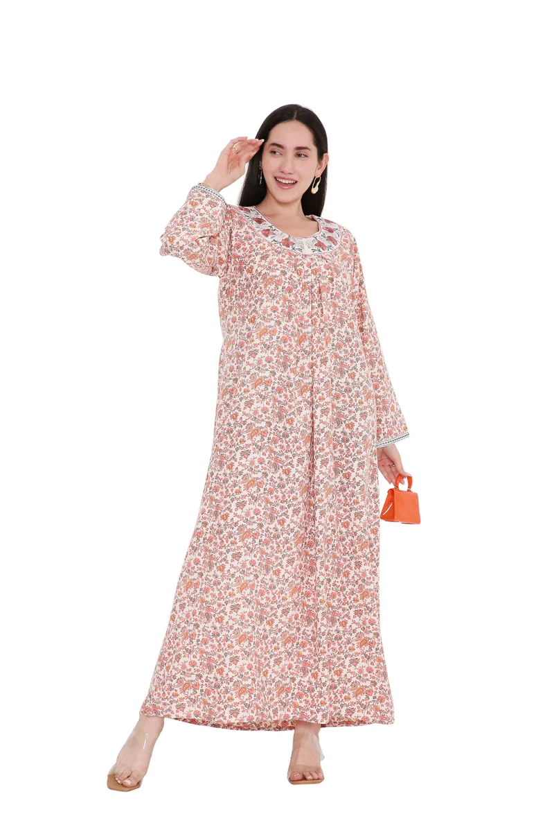 HANA & SARA ELEGANT FARASHA WITH UNIQUE THREAD EMBROIDERY AND STYLISH PRINTED MODEST ARABIC KAFTAN JALABIYA DRESS