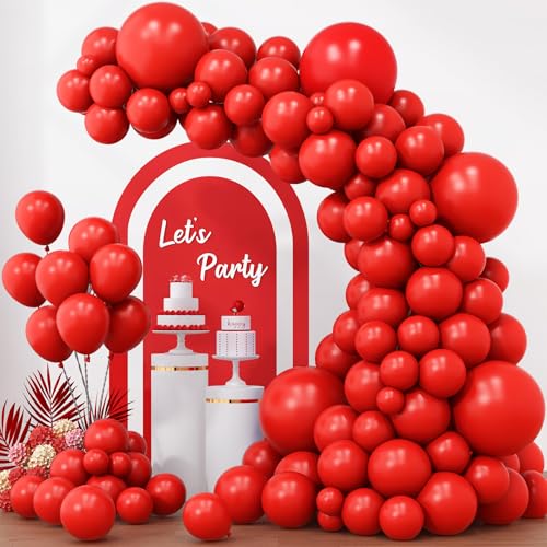 RUBFAC 154pcs Red Balloons Different Sizes 18 12 10 5 Inch for Garland Arch Premium Latex Balloons for Valentines Day Birthday Decorations Wedding Baby Shower Party Decor - Image 1