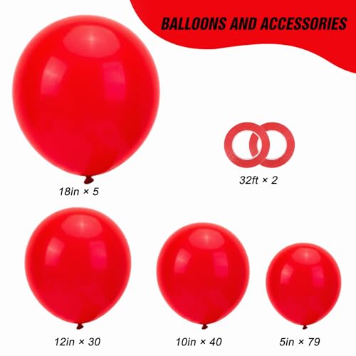 RUBFAC 154pcs Red Balloons Different Sizes 18 12 10 5 Inch for Garland Arch Premium Latex Balloons for Valentines Day Birthday Decorations Wedding Baby Shower Party Decor - Image 5