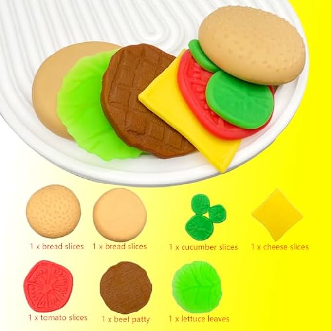 funnysquee 7 Layers Hamburger Toy Stress Relief Soft Simulation Food Detachable Burger Squeeze Toys Kawaii Squishies Birthday Gift for Kids (Hamburger A) - Image 4