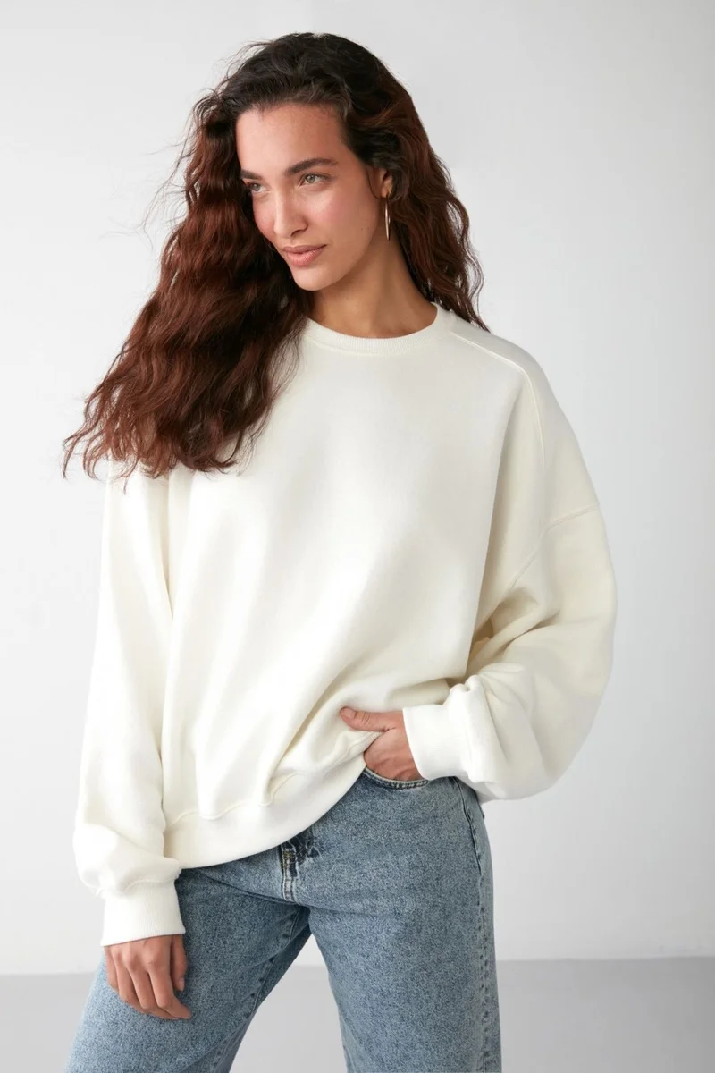 جريميلانج VANELTINA Women's Crew Neck Polar Fleece Oversize Fit Basic Vanilla Sweatshirt