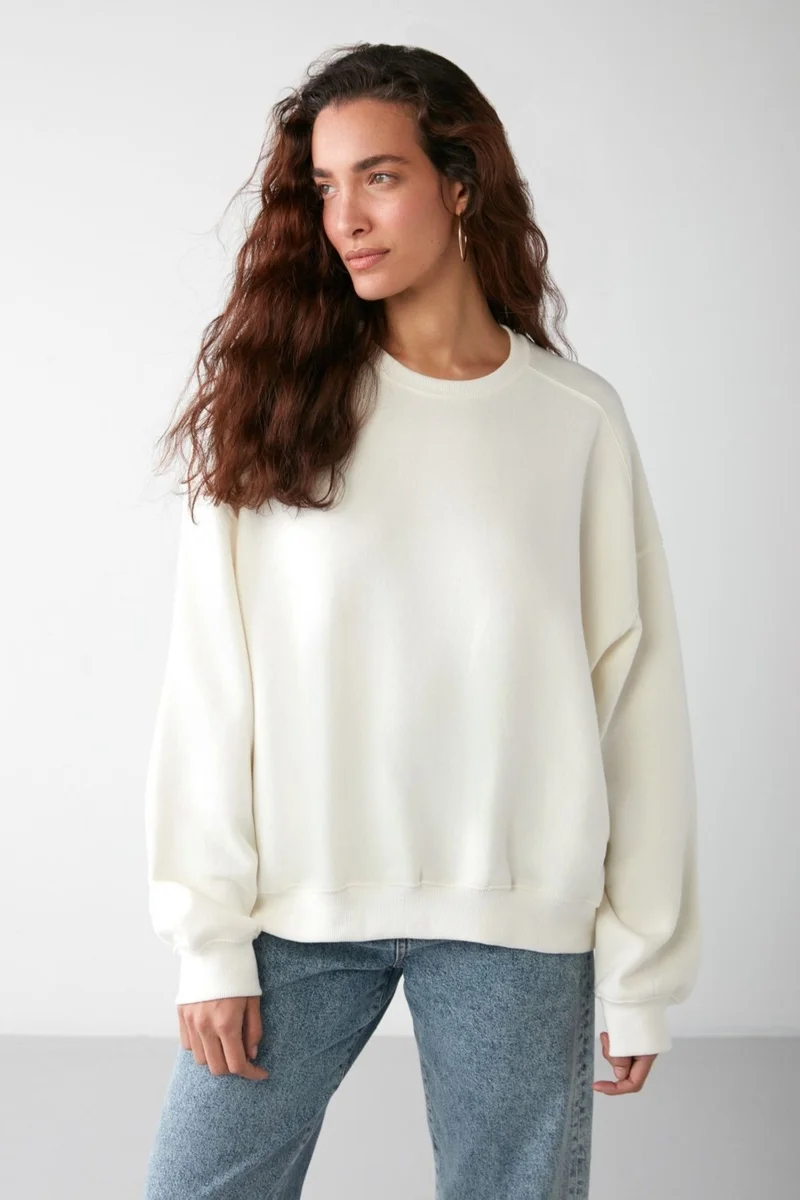 جريميلانج VANELTINA Women's Crew Neck Polar Fleece Oversize Fit Basic Vanilla Sweatshirt