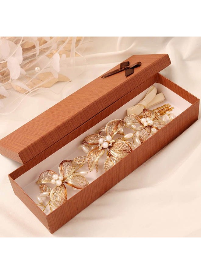 Campsis Flower Hair Vine for Wedding Gold Pearl Bride Headpiece Crystals Bridal Hair Accessories Prom Birthday for Women - Image 4