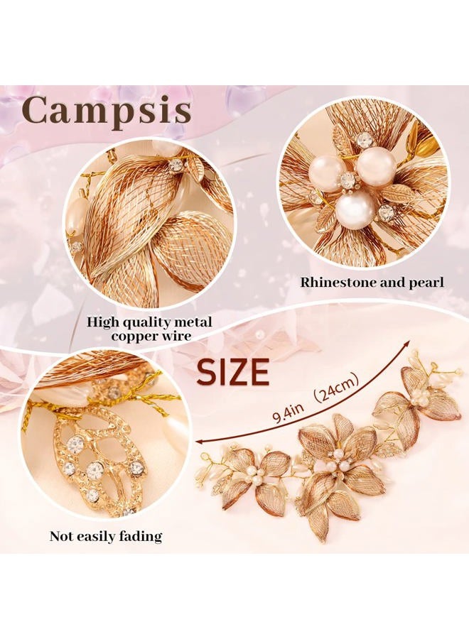 Campsis Flower Hair Vine for Wedding Gold Pearl Bride Headpiece Crystals Bridal Hair Accessories Prom Birthday for Women - Image 5