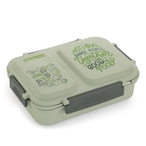 STEELLOCK SmartMeal 2 Partition Stainless Steel Insulated Tiffin for Kids & Adults with Spoon | Leak-Proof Lunch Box with Silicone Gasket Lid | Bento Box for School, Boys, Girls & Office 650 ML - Green. - Image 5