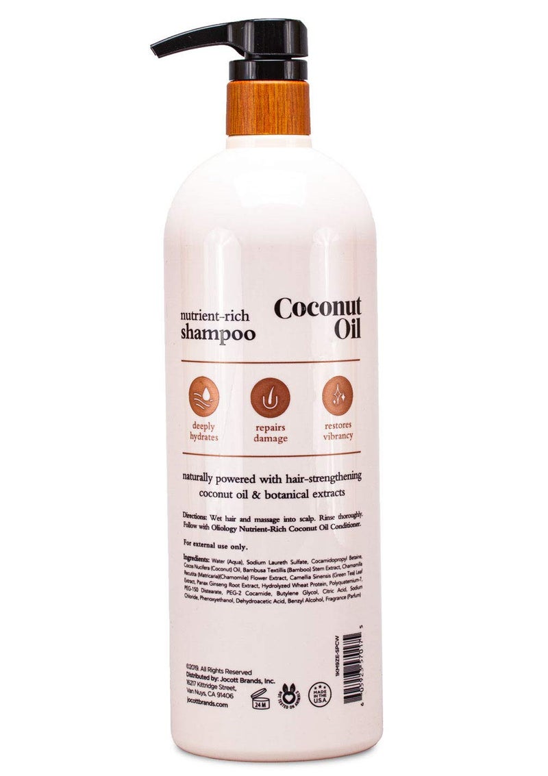 Oliology Coconut Oil Shampoo â€“ Nutrient Rich Shampoo Restores Damaged & Lifeless Hair | Botanically Infused | Provides Intense Shine | Nourishing | Made in USA, Paraben Free & Cruelty Free (32 oz) - Image 1