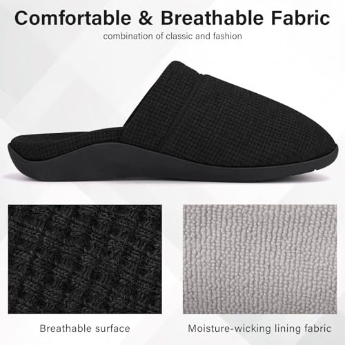 ERGOfoot Orthopedic Slippers for Women, Slip-On Style Summer Slipper with Arch Support, Cozy Comfy Scuff House Shoes for indoor and outdoor with Non-Slip Rubber Sole/Black W9 - Image 4