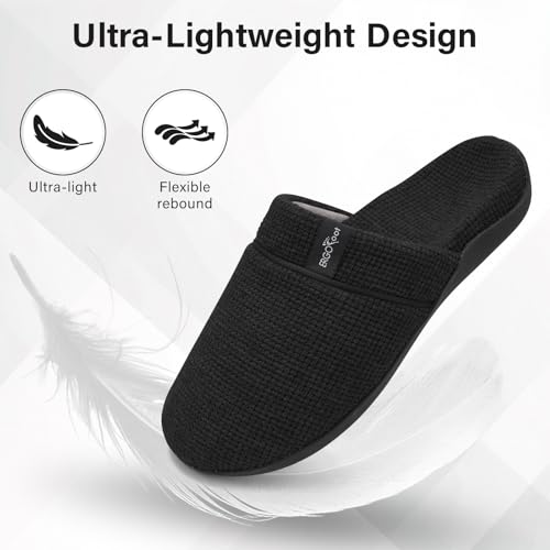 ERGOfoot Orthopedic Slippers for Women, Slip-On Style Summer Slipper with Arch Support, Cozy Comfy Scuff House Shoes for indoor and outdoor with Non-Slip Rubber Sole/Black W9 - Image 5