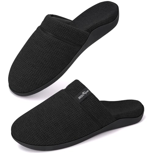 ERGOfoot Orthopedic Slippers for Women, Slip-On Style Summer Slipper with Arch Support, Cozy Comfy Scuff House Shoes for indoor and outdoor with Non-Slip Rubber Sole/Black W9 - Image 1