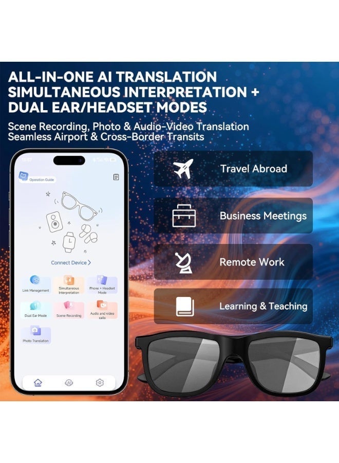 AustX  نظارات صوتية ذكية مفتوحة الأذن بعدسات متغيرة اللون كهربائياً، ونظارات شمسية قابلة لتعديل فلتر الضوء للقيادة والسفر والاستخدام اليومي، وصوت لاسلكي بتقنية بلوتوث 5.4، وتحكم صوتي بالذكاء الاصطناعي وترجمة فورية. - Image 3
