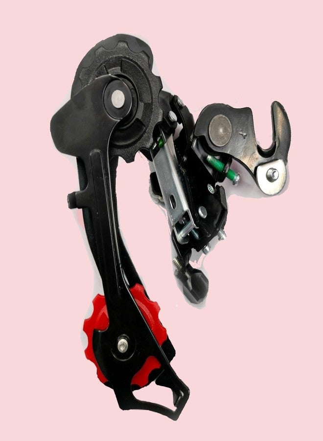 CYBIC Bicycle Rear Derailleur, 6/7/8 Speed Compatible, Mountain Bike Gear Shifter, Black and Red - Image 1