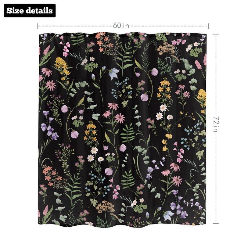 LIGHTINHOME Black Floral Shower Curtain 60Wx72H Inches Cute Dark Wildflower Rustic Flower Blossom Farmhouse Leaves Botanical Cloth Fabric Waterproof Polyester Bathroom Home Decor Set with Hooks - Image 5