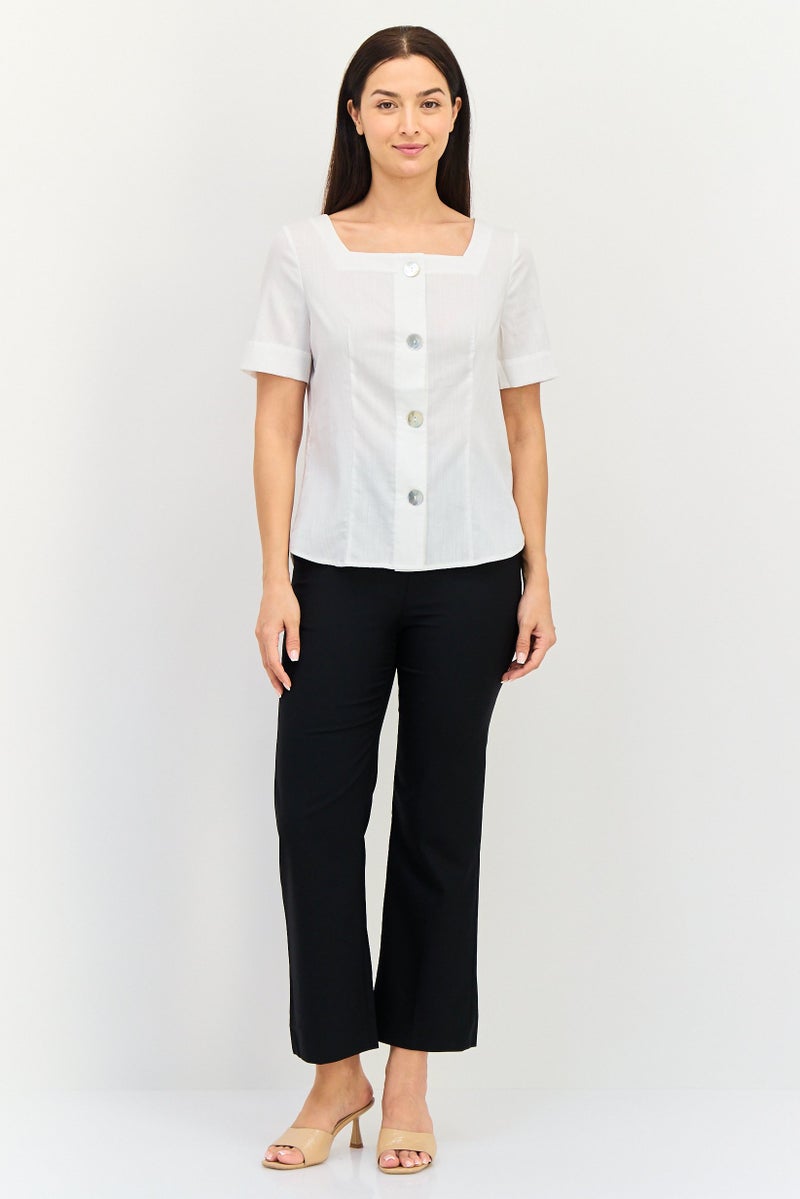 SELECTED Women Square Neck Solid Short Sleeve Top, White - Image 2