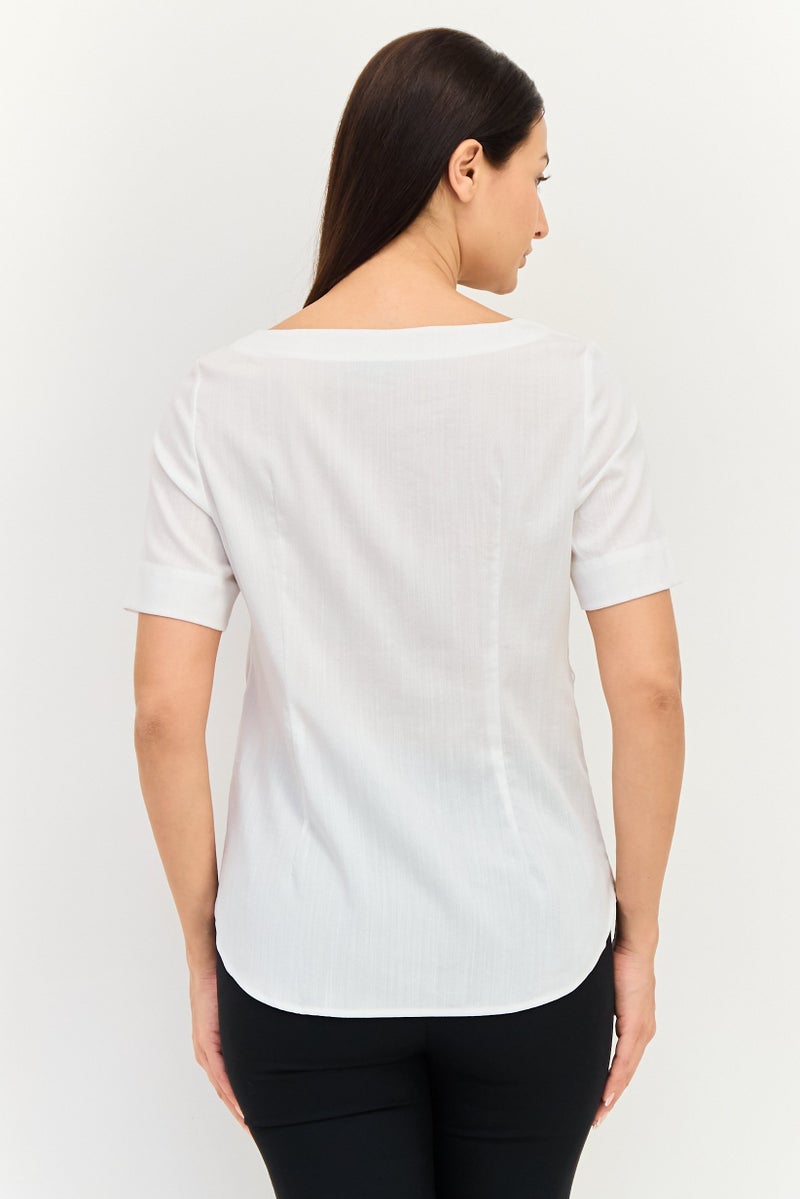 SELECTED Women Square Neck Solid Short Sleeve Top, White - Image 4
