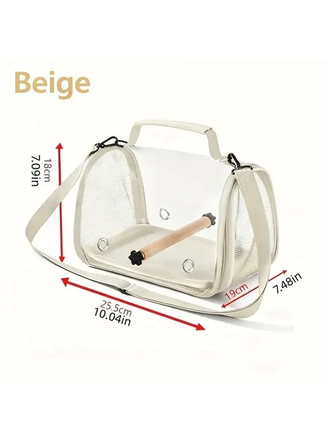 حقيبة ظهر قابلة للطي محمولة للطيود بلون البيج مع شبكة تهوية أمامية شفافة لقفص سفر الحيوانات الأليفة - Image 1
