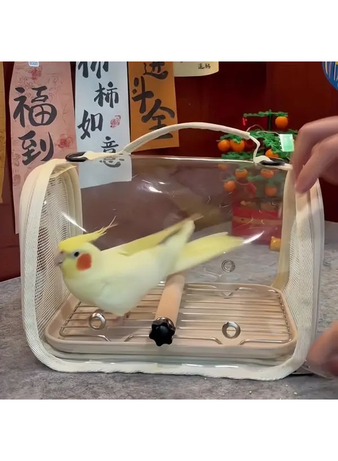 حقيبة ظهر قابلة للطي محمولة للطيود بلون البيج مع شبكة تهوية أمامية شفافة لقفص سفر الحيوانات الأليفة - Image 3