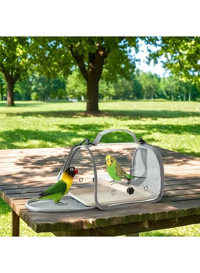 حقيبة ظهر قابلة للطي محمولة للطيود بلون البيج مع شبكة تهوية أمامية شفافة لقفص سفر الحيوانات الأليفة - Image 2