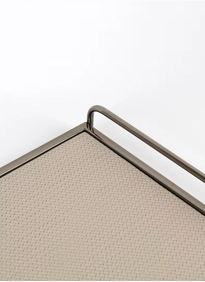 Luxury serving tray with woven leather and metal frame modern design for homes and hotels  - Image 3