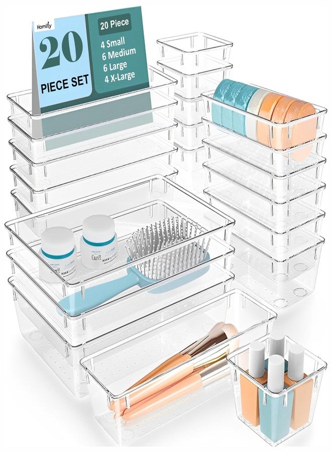 HOMIFLY 20 Pieces Unbreakable Drawers Organisers/Multipurpose Drawer Organizer Tray/Storage Box for Dressing Table/Makeup Organiser Tray/Storage Bins For Bathroom/Kitchen - (Transparent) - Image 1