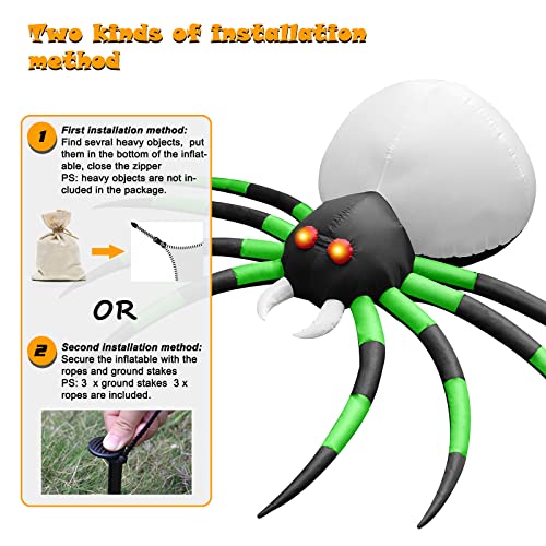 FunFanso 8FT Halloween Inflatables Spider Outdoor Decorations for Yard, Giant Blow up Green Spider with Rotating Fire Flame Light, Large Spooky Spider Props for Halloween Party Garden Lawn House Holiday Decor - Image 5