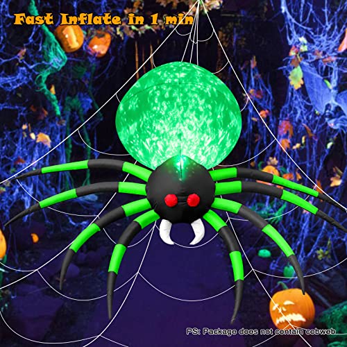 FunFanso 8FT Halloween Inflatables Spider Outdoor Decorations for Yard, Giant Blow up Green Spider with Rotating Fire Flame Light, Large Spooky Spider Props for Halloween Party Garden Lawn House Holiday Decor - Image 3