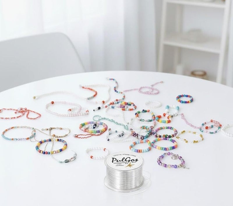 PulGos 𝟐𝟓𝐌-1.0mm Clear Stretchy Elastic Cord |Round Beading Thread for Bracelet, Necklaces DIY Handmade Jewelry Making |Strong & Durable Spool for Crafting Flexible String for Beads & Accessories - Image 5