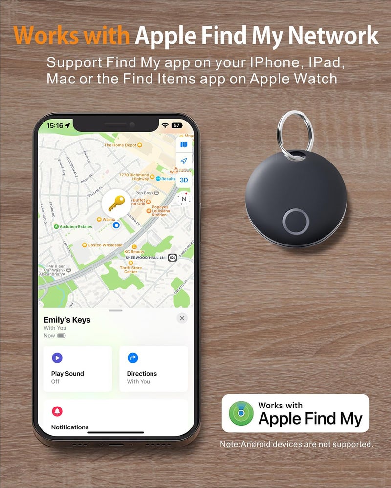 Reyke Air Tracker Tag for iOS, Pair with Apple Find My App, Tracking Device for Luggage, Keys, Backpack, Wallet, IP67 Waterproof, Replaceable Battery, Black - Image 2