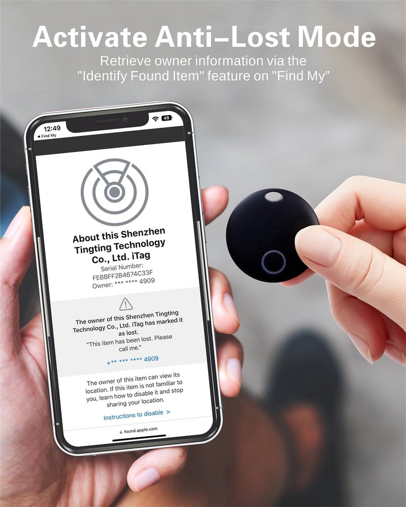 Reyke Air Tracker Tag for iOS, Pair with Apple Find My App, Tracking Device for Luggage, Keys, Backpack, Wallet, IP67 Waterproof, Replaceable Battery, Black - Image 4