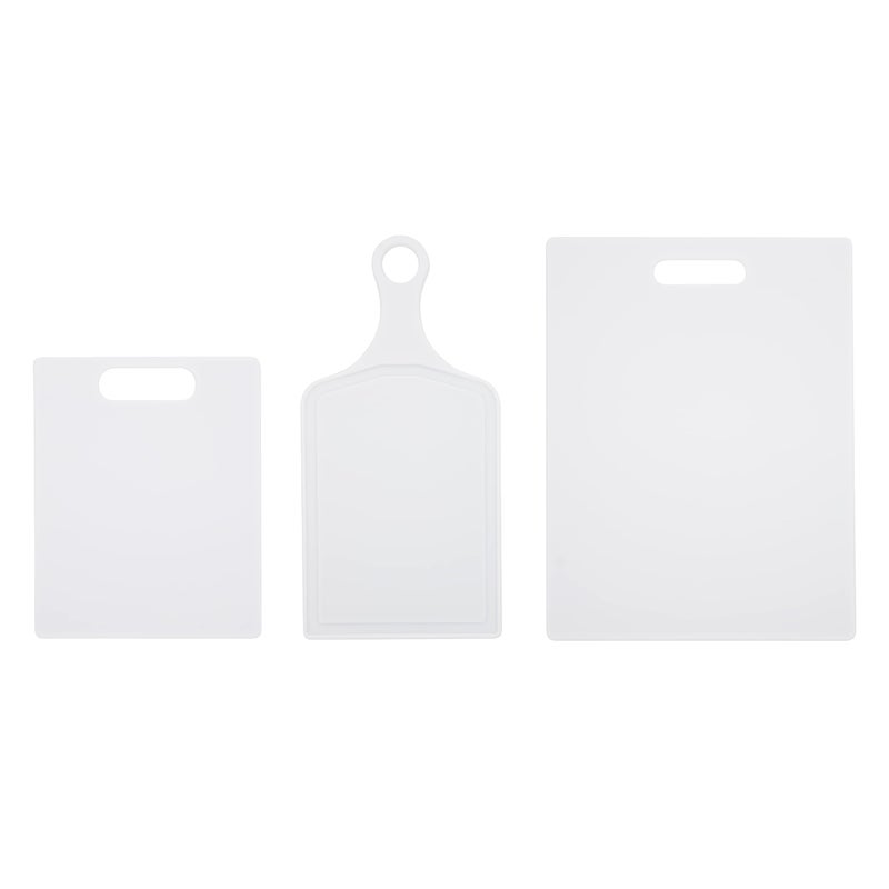 Farberware 3Piece Plastic Cutting Board Set DishwasherSafe Poly Chopping Board for Kitchen with Paddle Charcuterie Board Set White