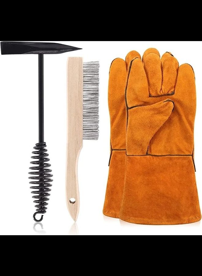 ABBASALI Set Of 10 Inch Scratch Wire Brush with Welding Gloves,10 Inch Welding Chipping Hammer with Steel Coil Spring Handle for Cleaning Removing Slag - Image 1