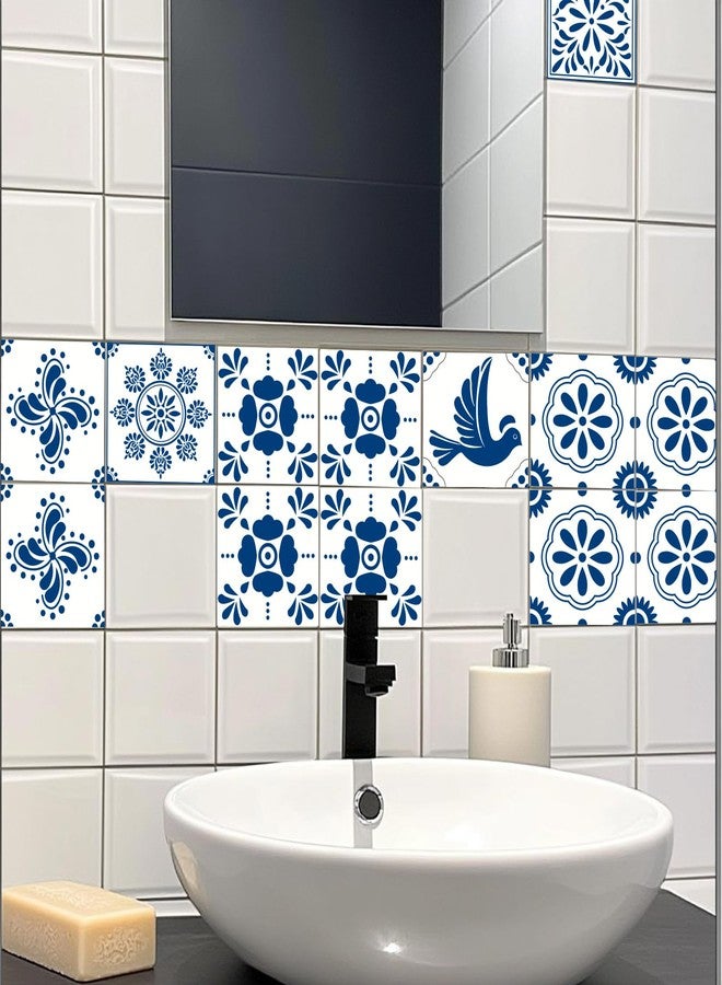 CHGCRAFT 36pcs 9 Styles Mexican Ceramics Blue Tile Stickers Waterproof Tile Stickers Square with Flower Pattern for Kitchen Bathroom Bedroom Wall Floor Decoration, Dodger Blue, 4×4inch - Image 4